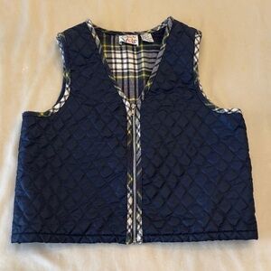 VTG! Talbots Kids Navy Plaid Quilted Flannel Vest, sz L